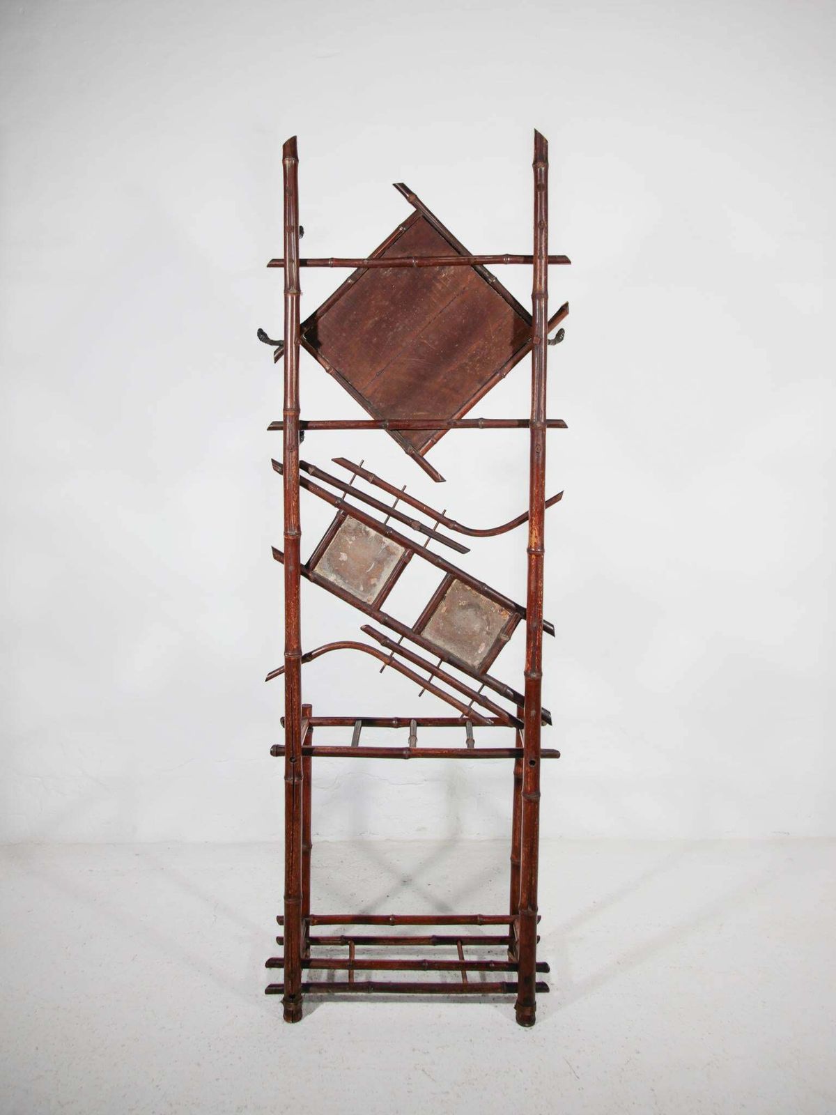 Art Nouveau Bamboo Stand Hall Mirror Coat Rack & Majolica French Folk Art Tiles photo vinterior
