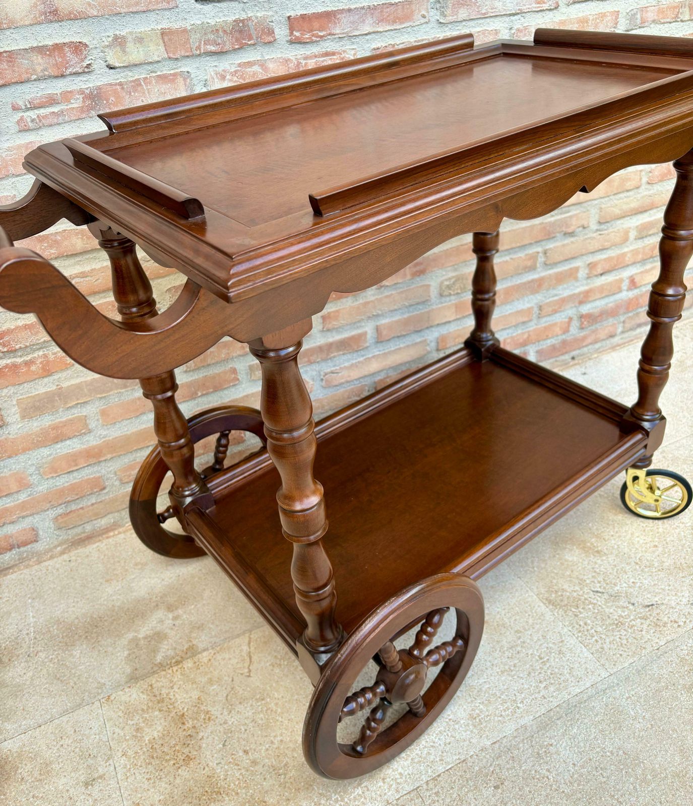 Mid Century French Wooden Bar Cart Trolley, 1950s photo Furniture