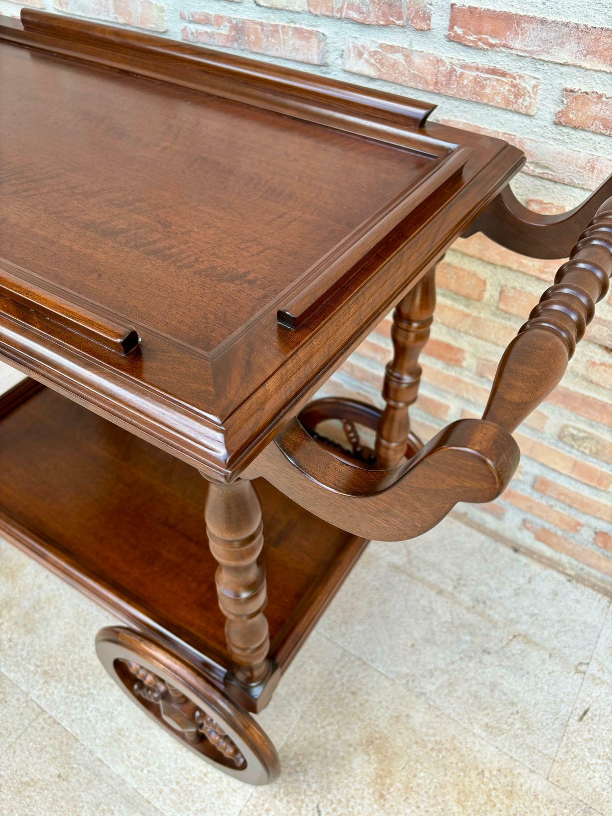photo for sale Mid Century French Wooden Bar Cart Trolley, 1950s