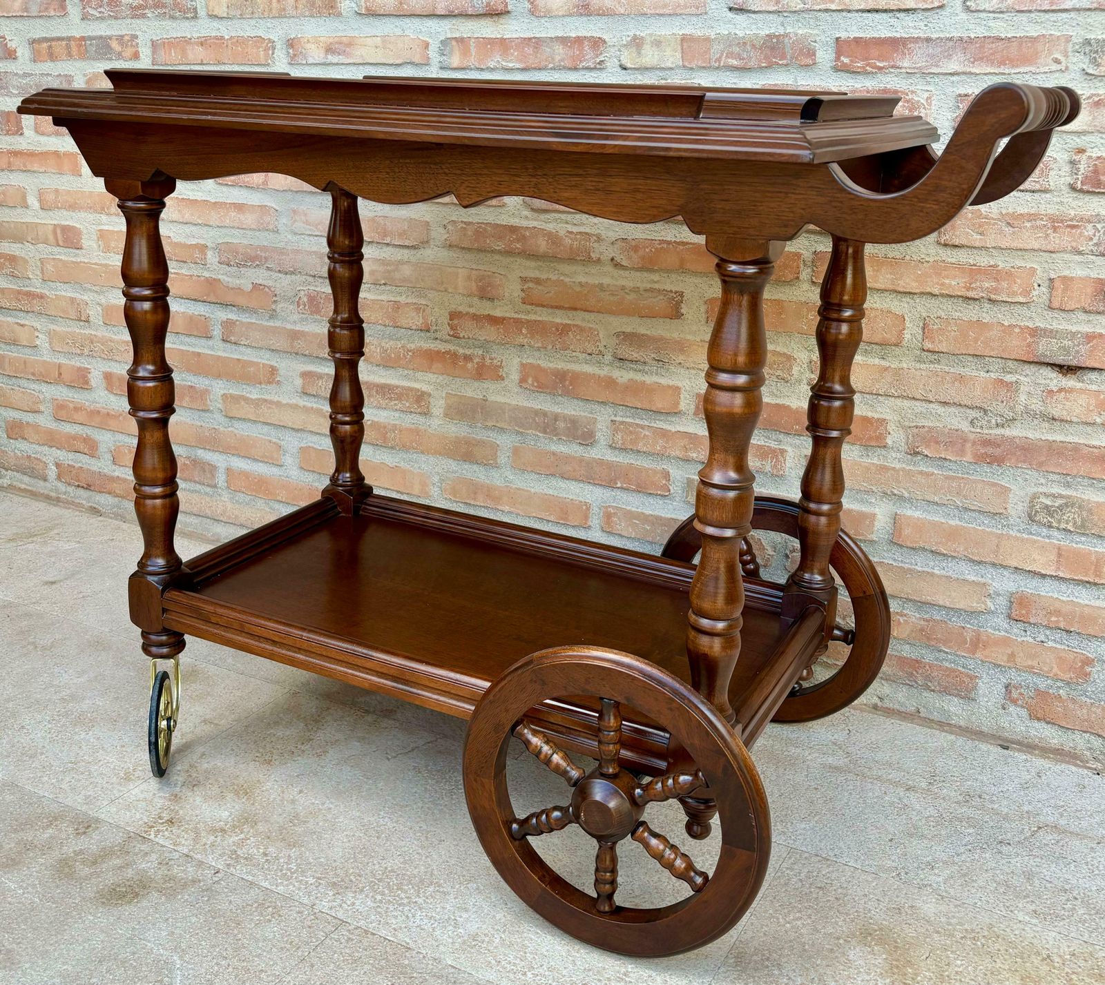 Mobilier Chariot bar mid-century en bois, France, années 1950 photo