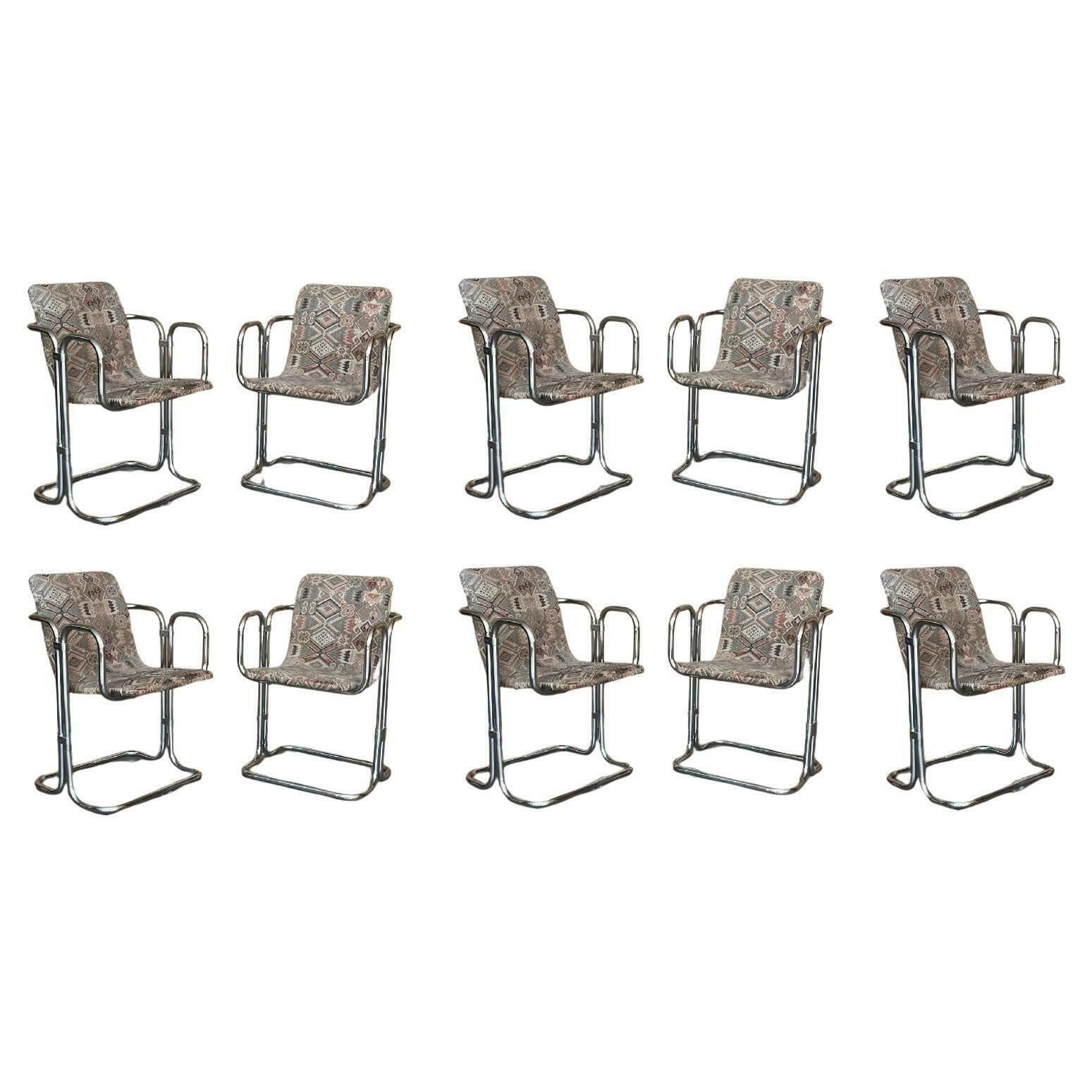 Lot de 10 chaises mid-century chromées à double tube