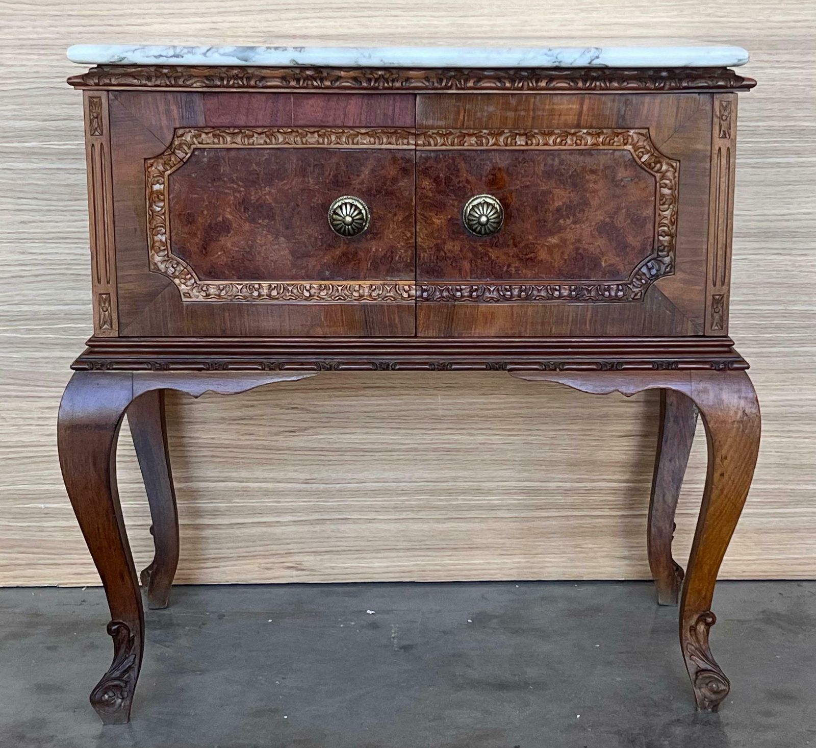Art Deco French Nightstands With Doors And Marble Top, 1930s, Set Of 2 photo vintage