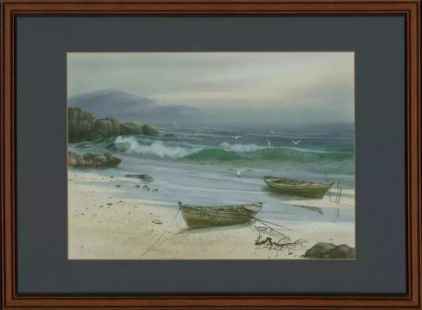 Contemporary Watercolour   Seagulls And Fishing Boats