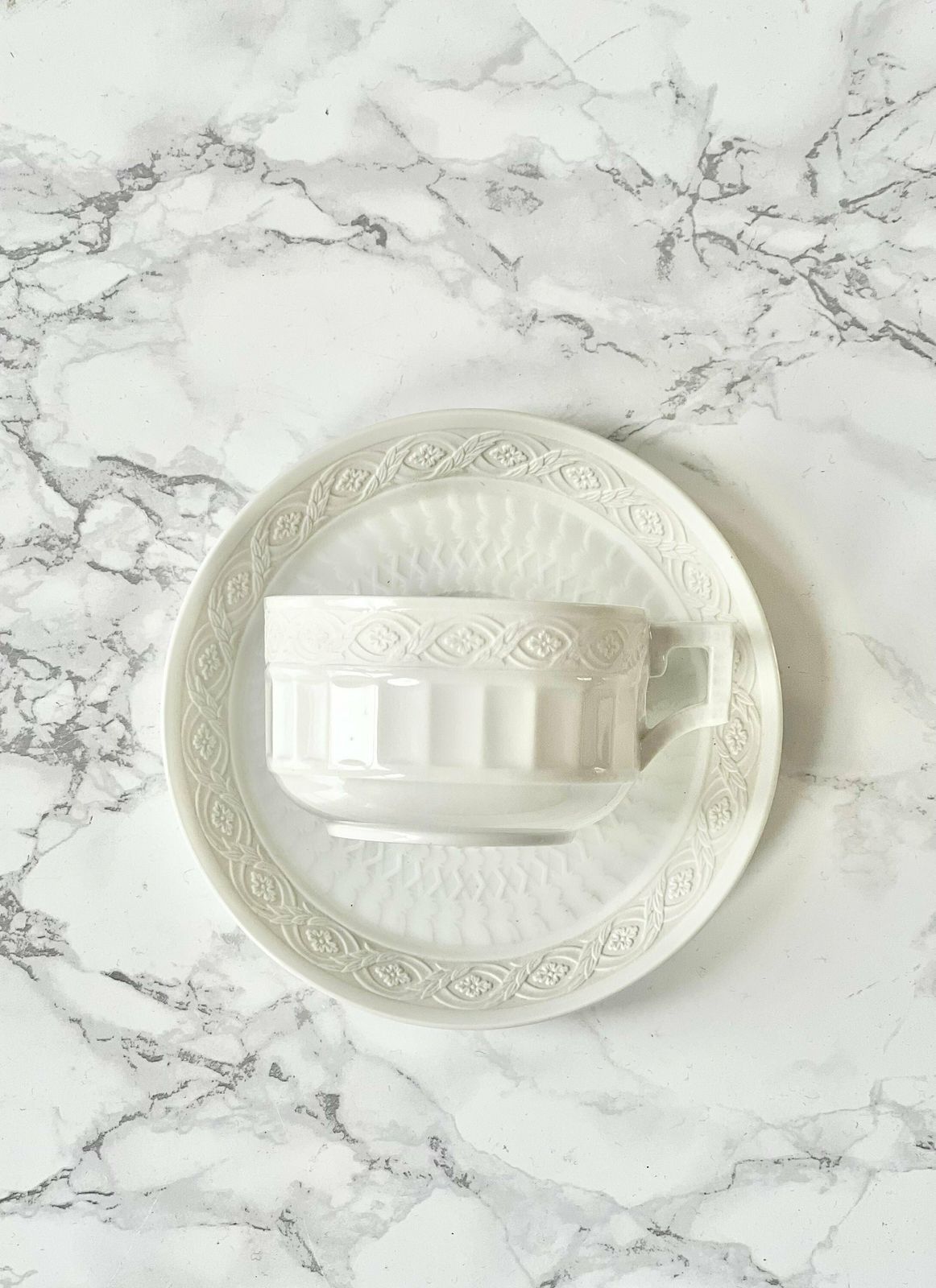 Royal Copenhagen Fan Pattern White Porcelain And Bisque Parian Ware Teacup Classic Scandinavian Homeware Collectible Cabinet Tea Cup 1904