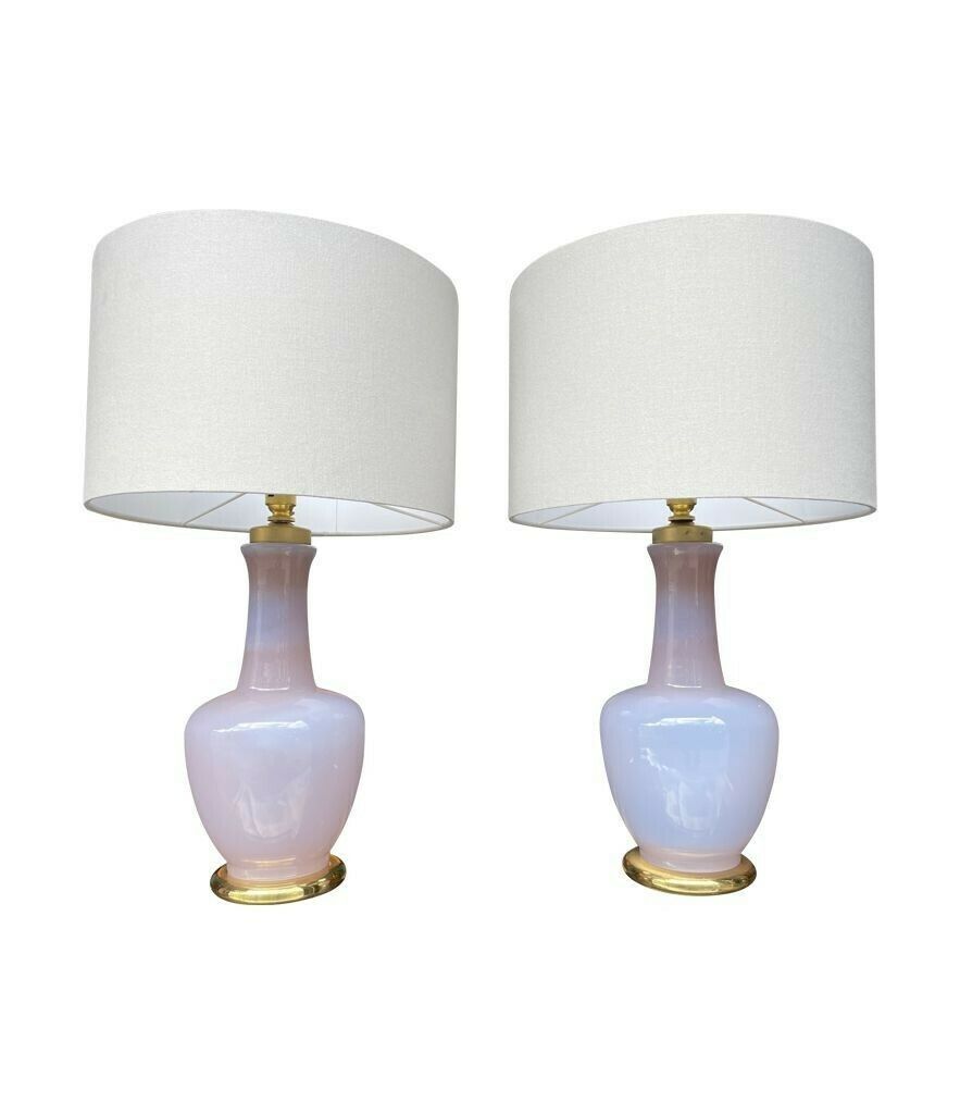 A Pair Of Lavender Opaline Murano Glass Lamps By Cenedese photo for sale