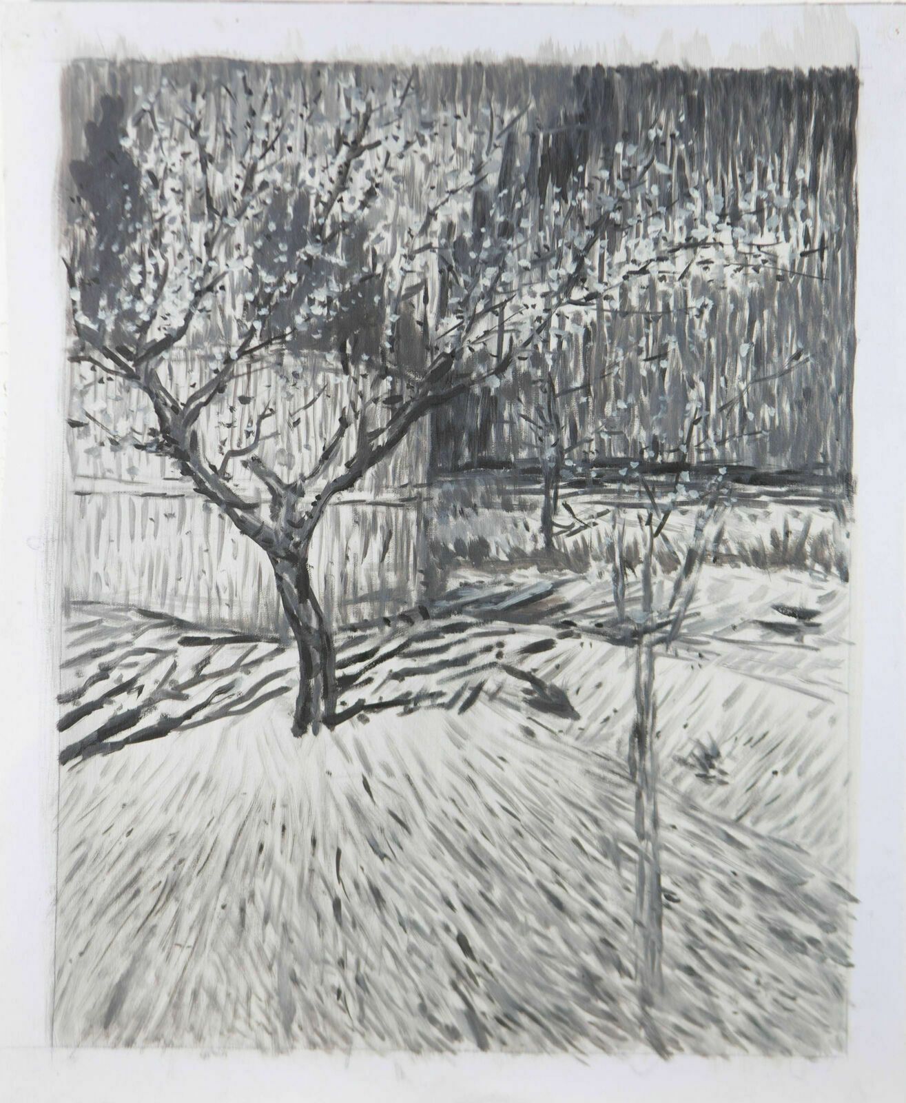 Pair Of Contemporary Oils   Landscape Studies In Black And White photo Art