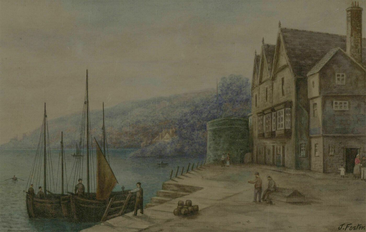 J. Foster   Early 20th Century Watercolour, Coastal Town photo furniture