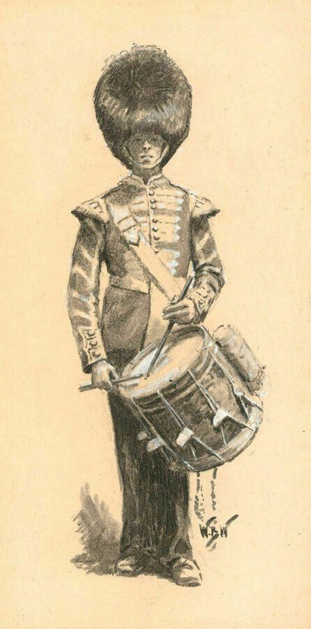 W.R.W   Early 20th Century Charcoal Drawing, Coldstream Guards Drummer