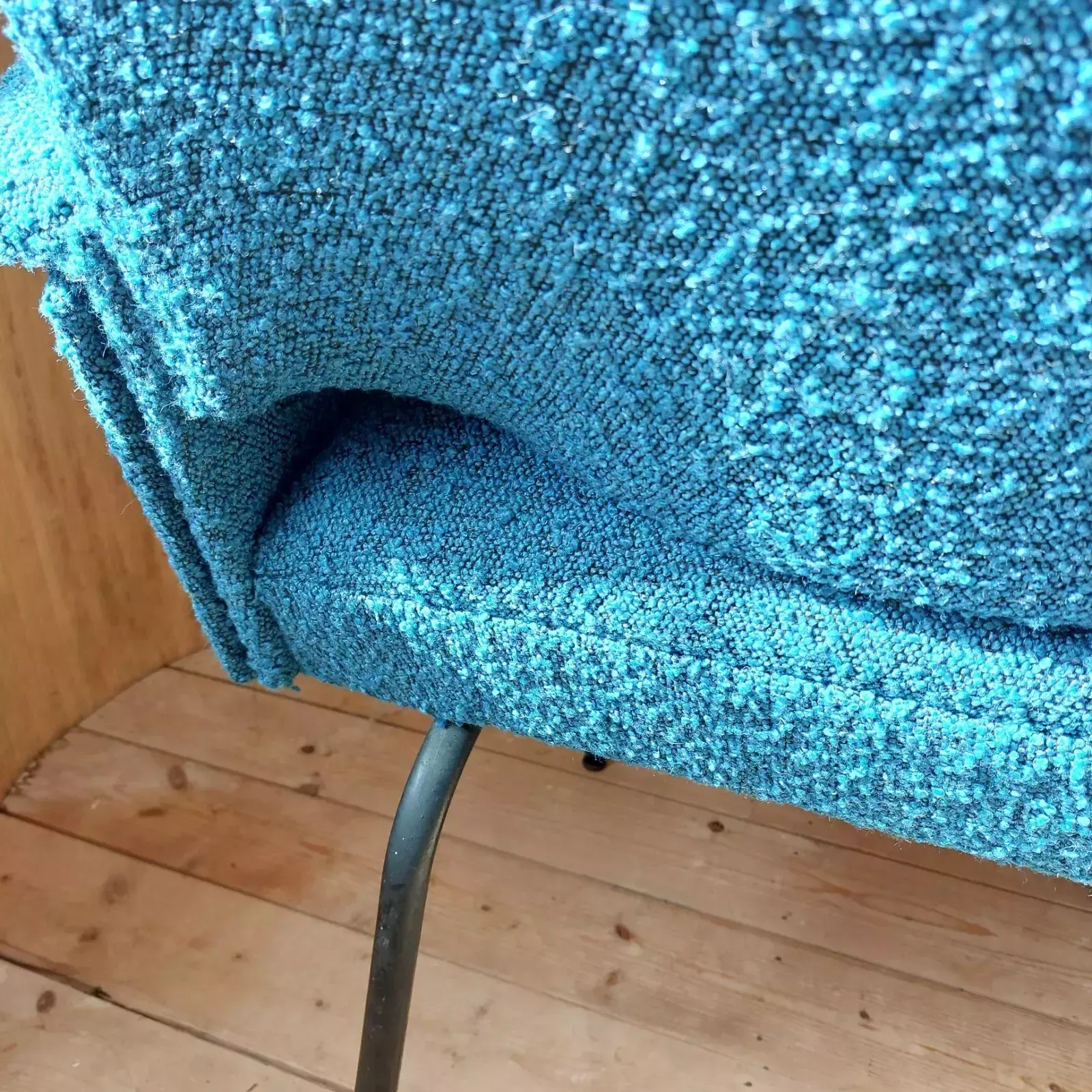 photo for sale Fab Vintage Mid Century Modern French Metal Side Tub Chair Teal & Black Boucle