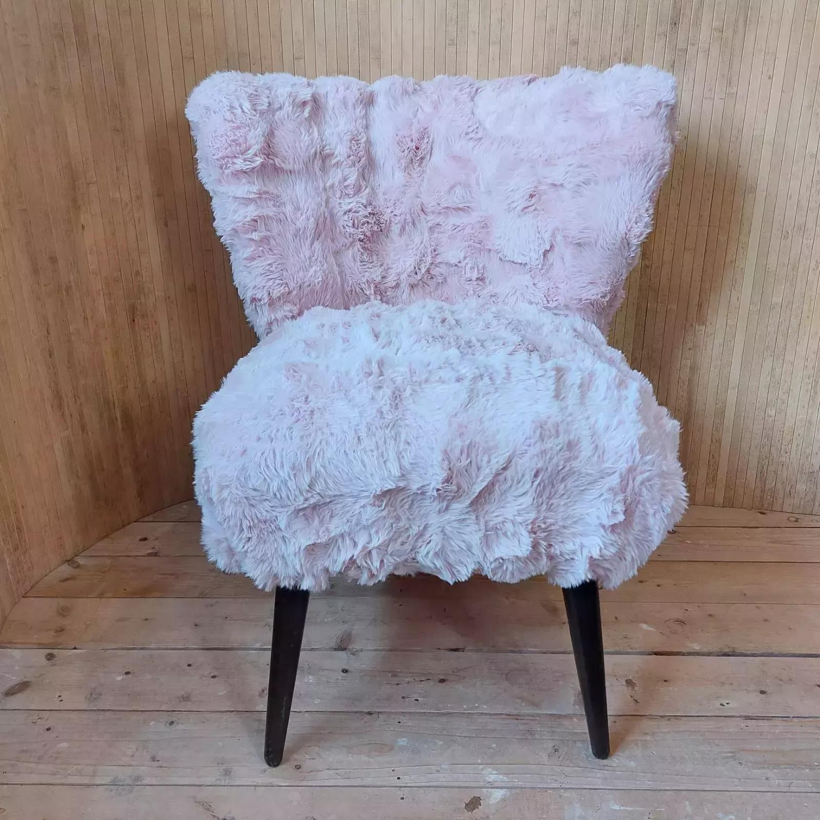 Fab Vintage Mid Century German Bartholomew Cocktail Chair Blush Pink Faux Fur photo furniture