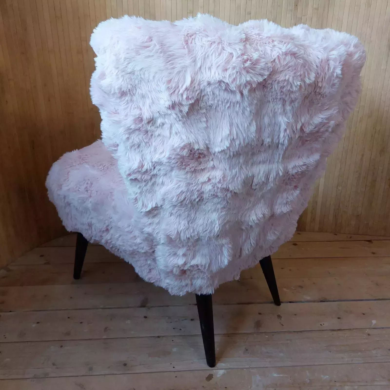 Fab Vintage Mid Century German Bartholomew Cocktail Chair Blush Pink Faux Fur photo vintage