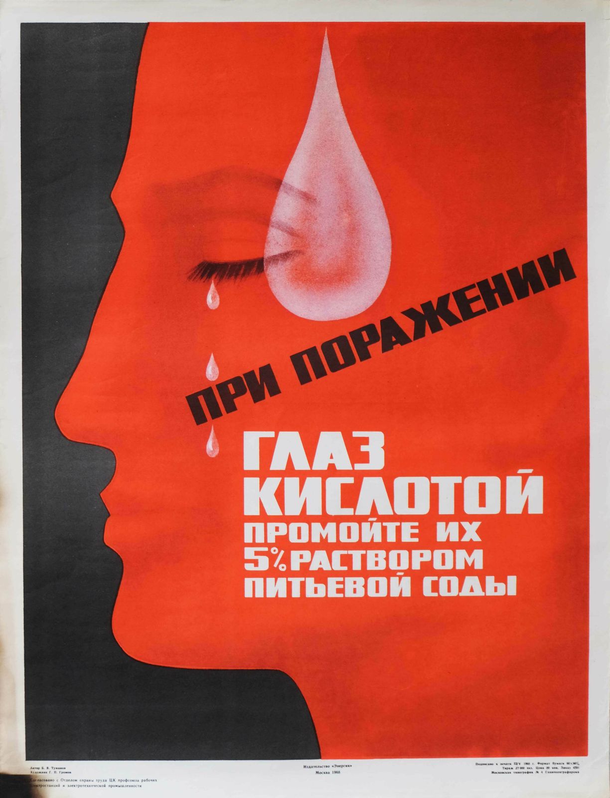 If Your Eyes Are Damaged By Acid, Wash Them With A 5% Solution Of Baking Soda   Original Soviet Russian Poster | 1968