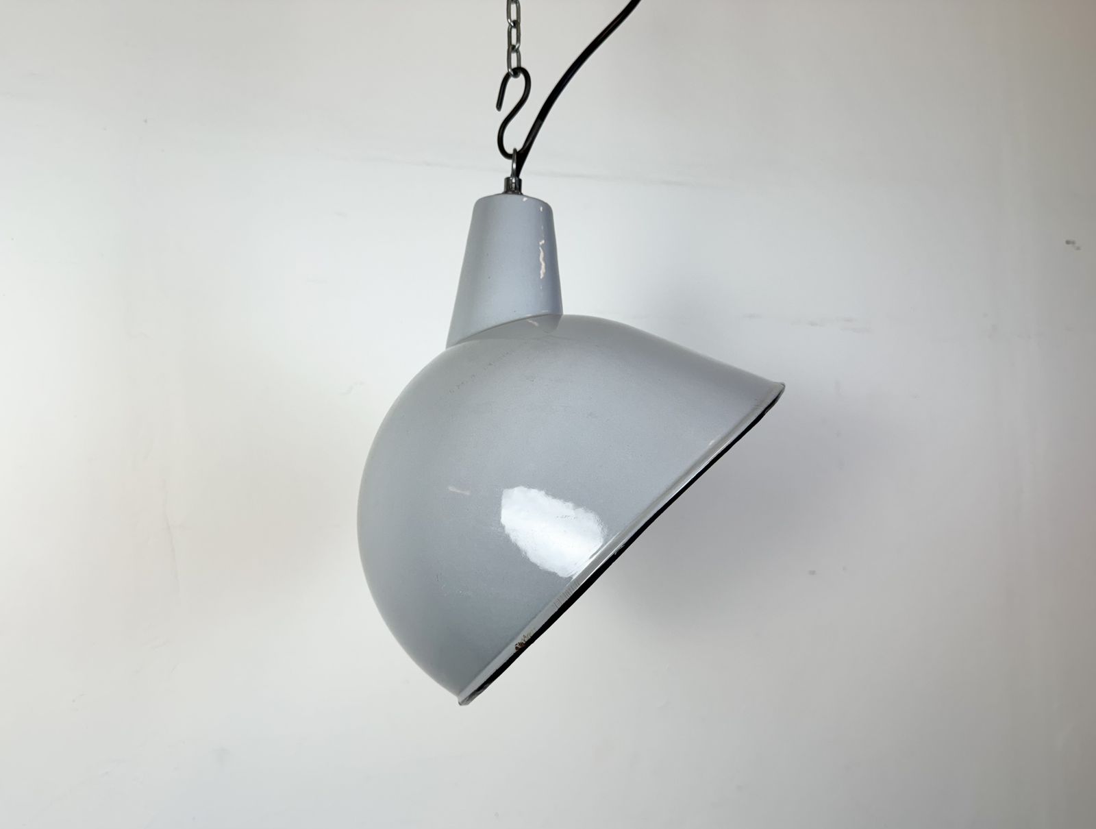 Industrial Grey Enamel Factory Pendant Lamp, 1960s, 2x photo vinterior