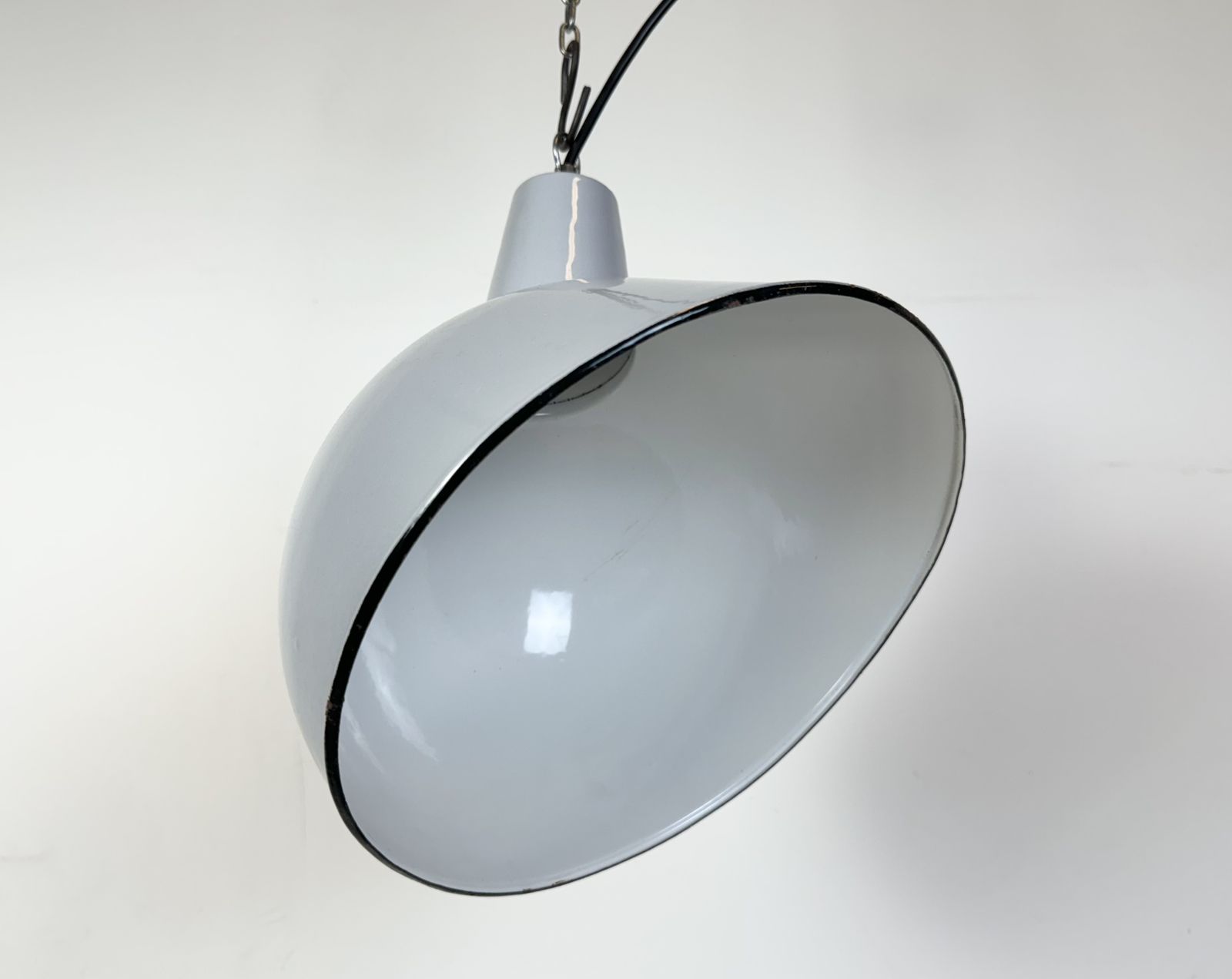Industrial Grey Enamel Factory Pendant Lamp, 1960s, 2x photo vintage