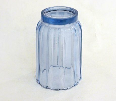 Art Deco Vase With Fluted Body In Blue Molded Pressed Glass, 1930s photo vintage