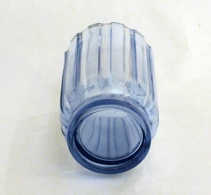 photo furniture Art Deco Vase With Fluted Body In Blue Molded Pressed Glass, 1930s