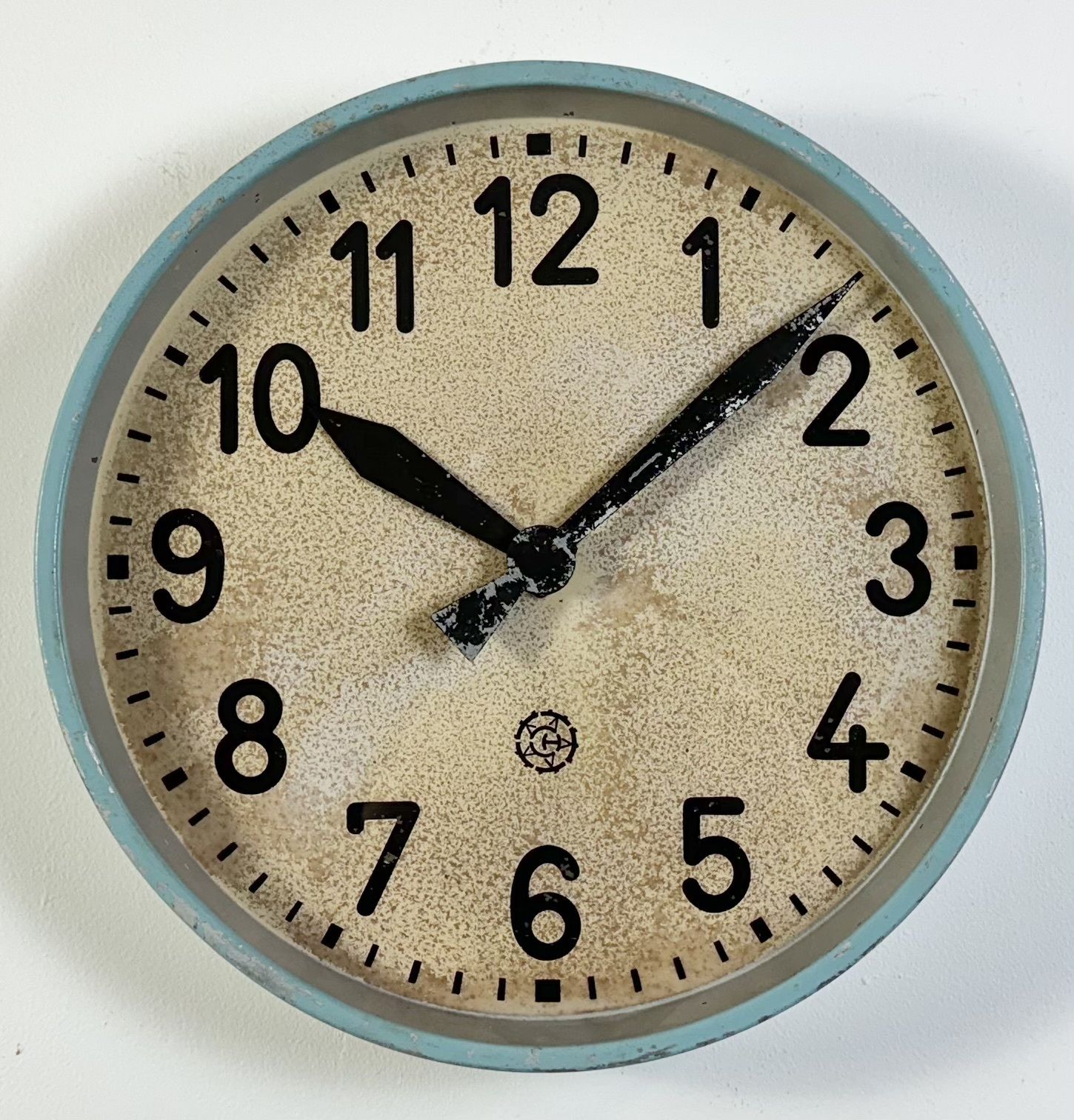Large Blue Industrial Factory Wall Clock From Chronotechna, 1950s photo furniture