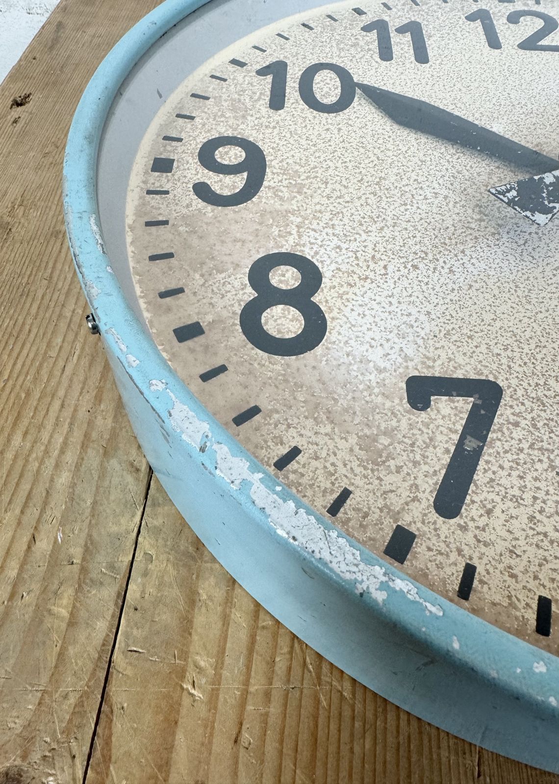 photo buy Large Blue Industrial Factory Wall Clock From Chronotechna, 1950s