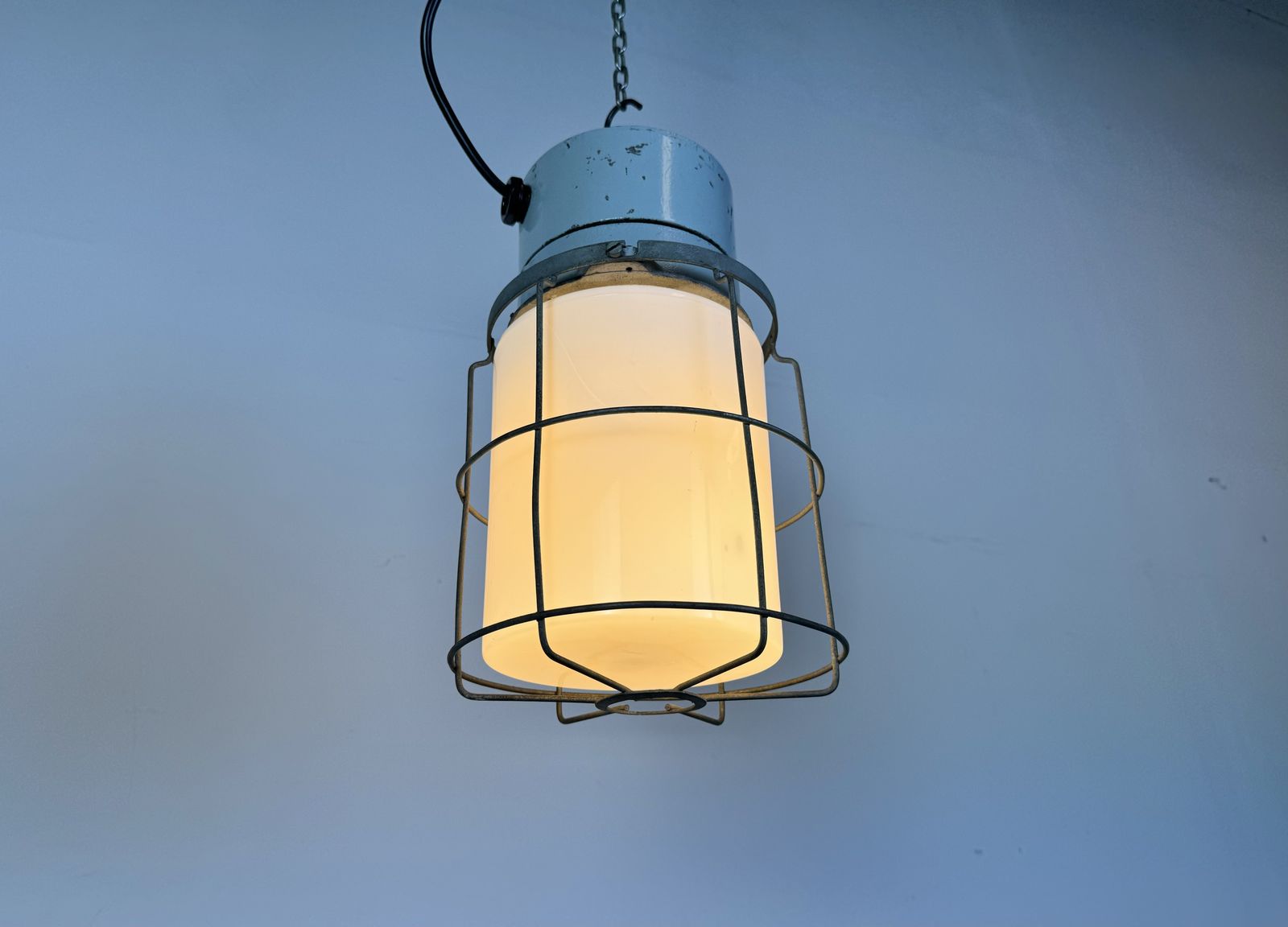 Lighting Industrial Aluminium Cage Light With Milk Glass From Elektrosvit, 1970s photo