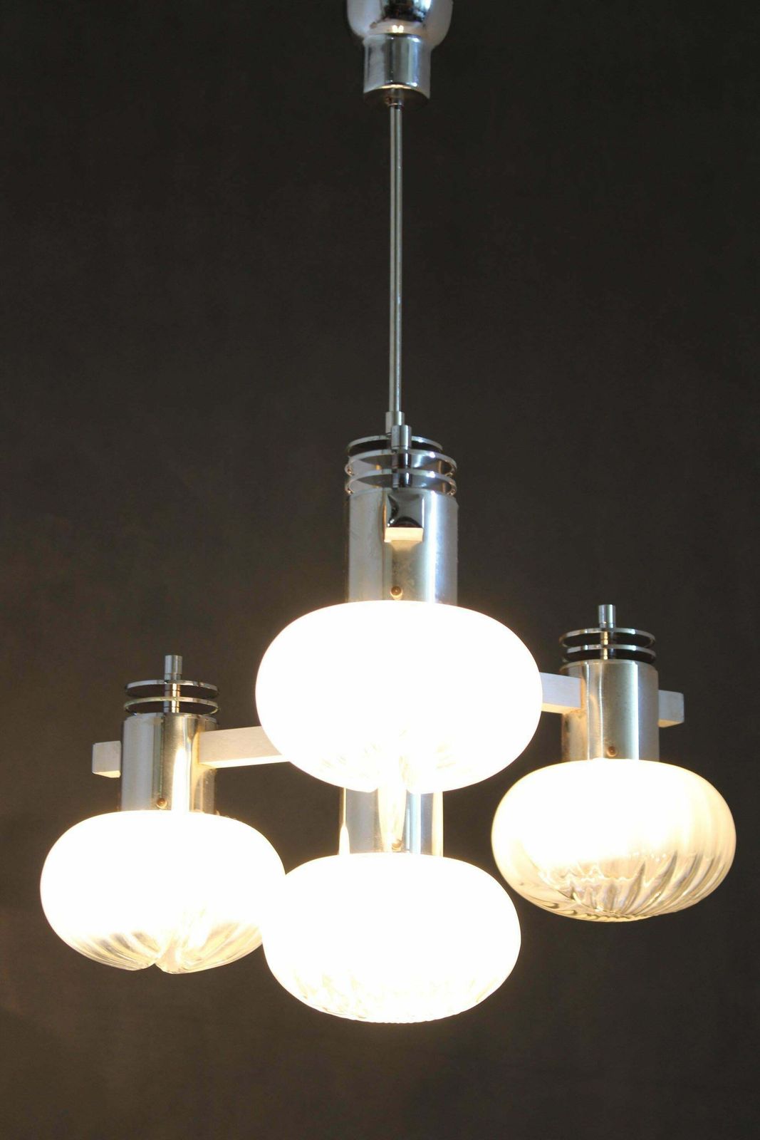 869.0 1970s Chrome Plated Chandelier With Murano Glass , Italy photo