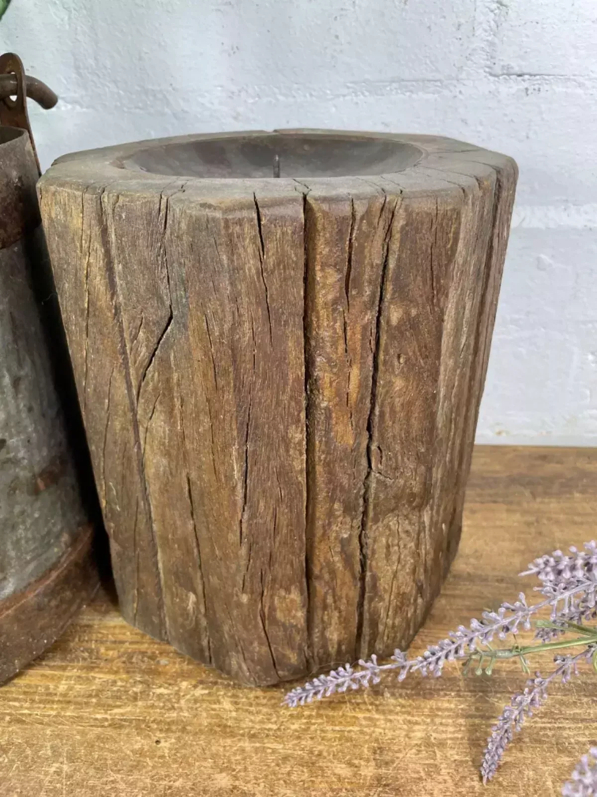 Vintage Reclaimed Hand Carved Indian Wooden Pillar Base Candle Holder Plinth photo buy