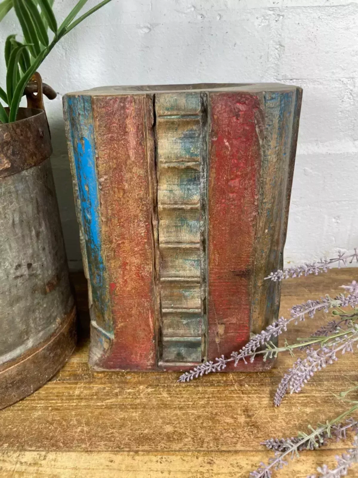 Vintage Reclaimed Hand Carved Indian Wooden Pillar Base Candle Holder Plinth photo furniture