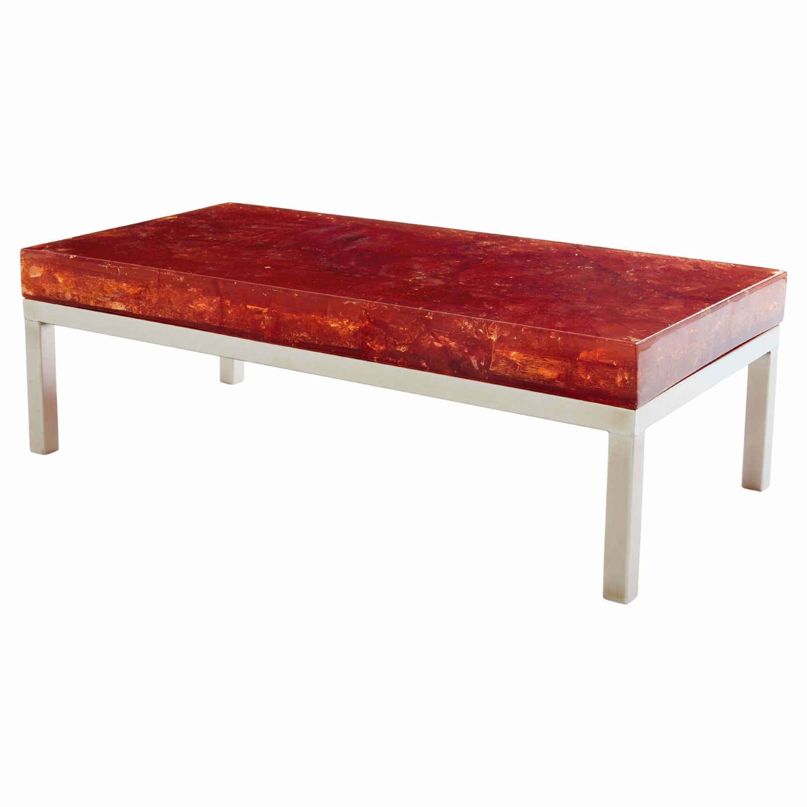 Marie Claude De Fouquières Orange Fractal Resin Coffee Table 1970