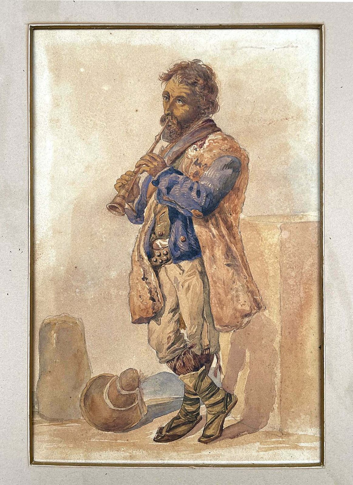 Excellent Mid C19th Victorian Italian School Watercolour Of A Peasant photo furniture