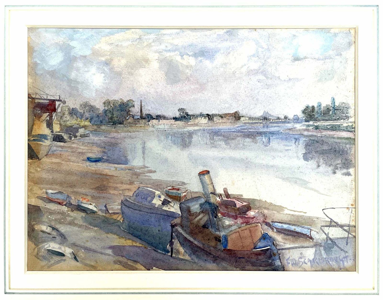Fine Late C19th Watercolour By Frederick William Scarborough (1860 1939)   River Scene photo furniture