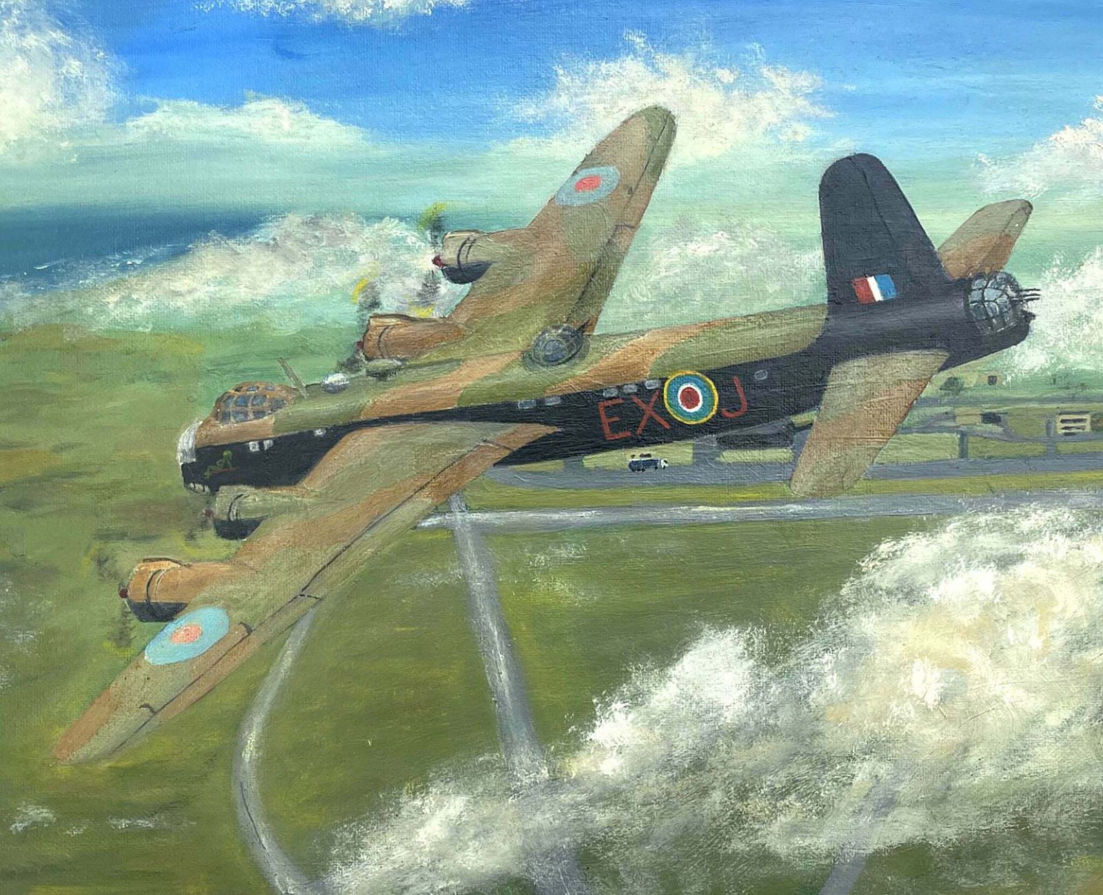 Fine Vintage Oil On Board Portrait Of A Wellington Bomber In Flight photo 135.0