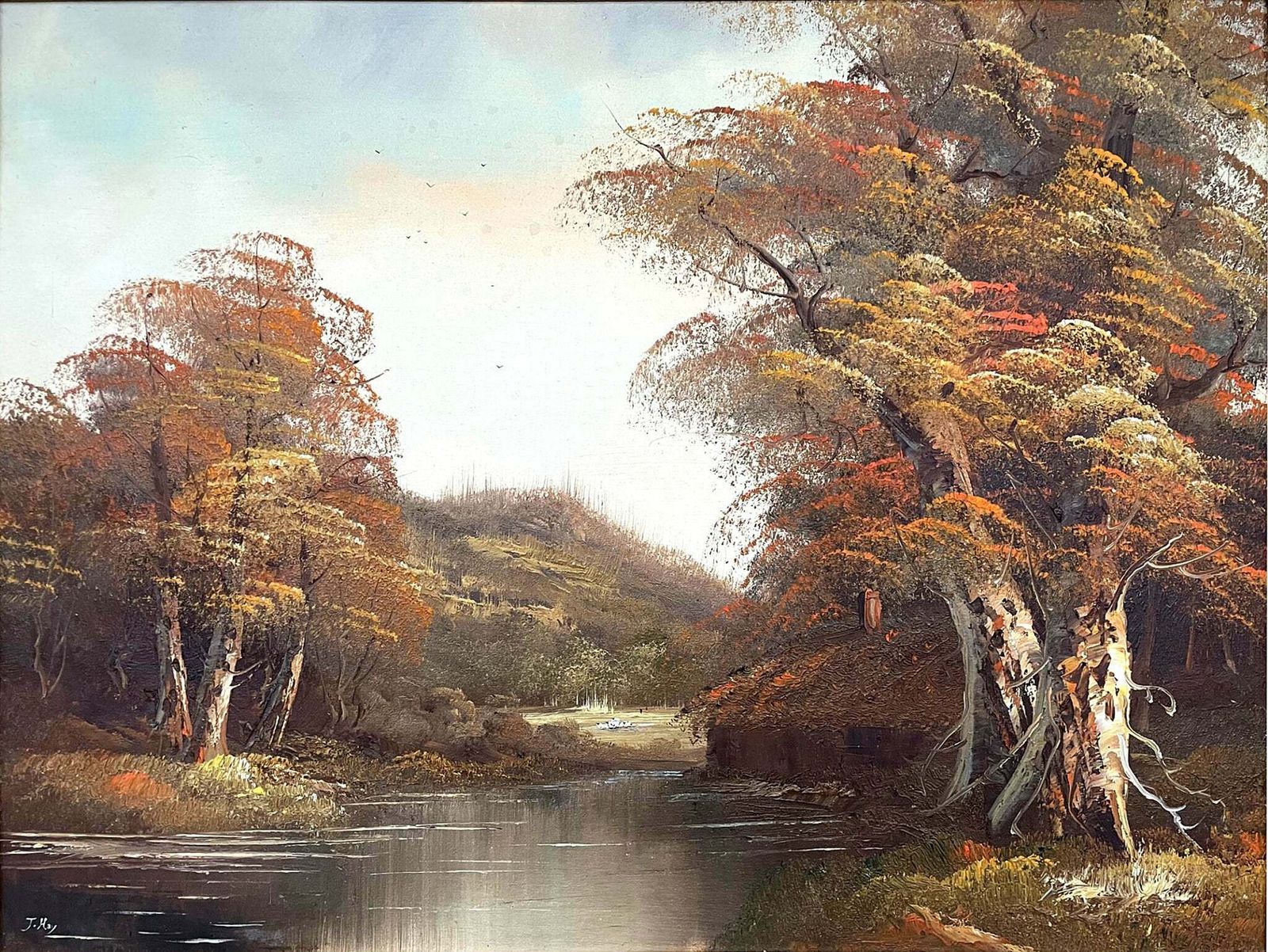 Fine Vintage Mid C20th Oil On Canvas   Sheep In An Autumnal Landscape   J.Hay photo furniture