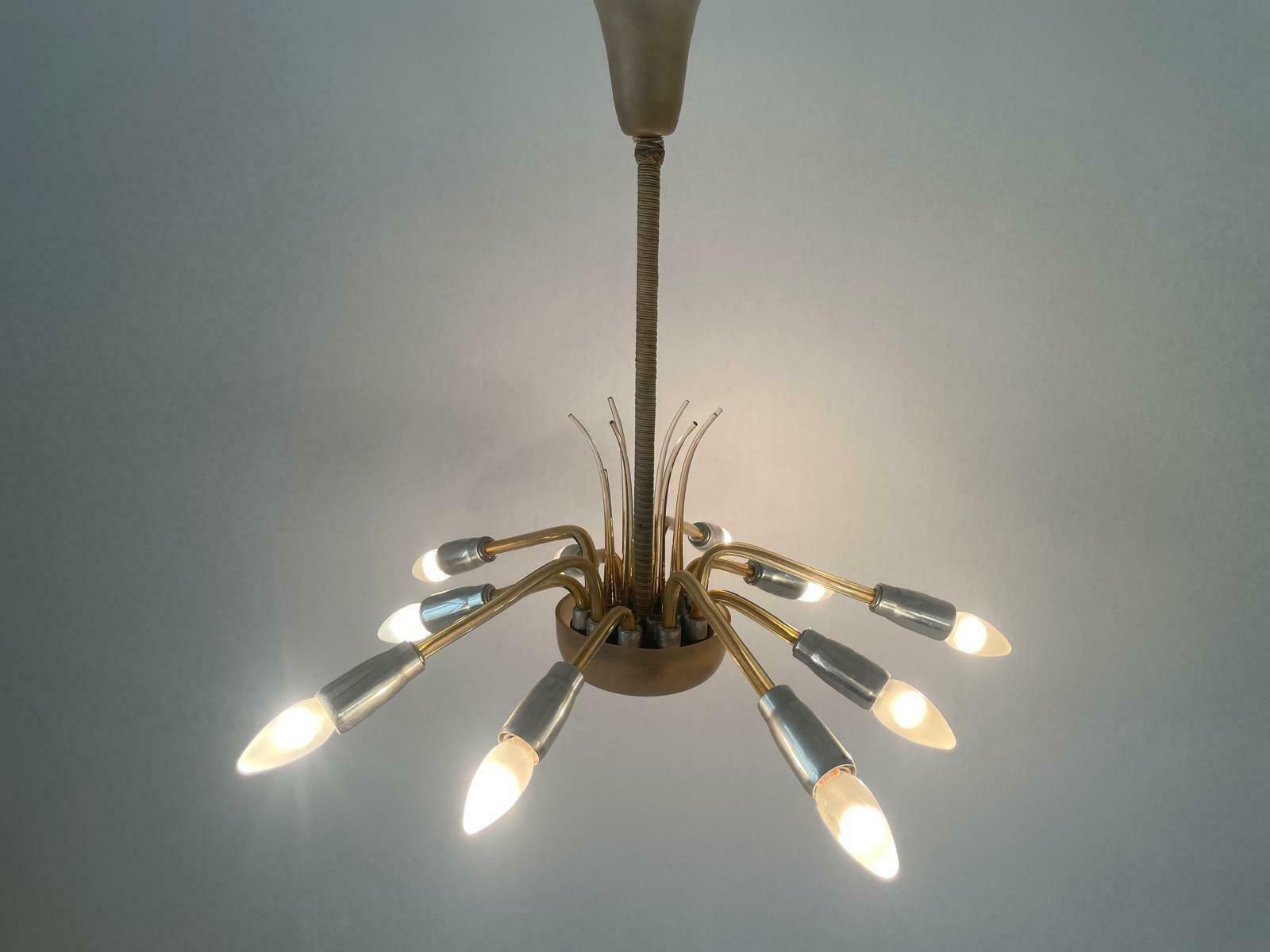 Exceptional 10 Armed Art Deco Style Sputnik Chandelier In Glass And Metal, 40s/50s, Germany photo 2840.0