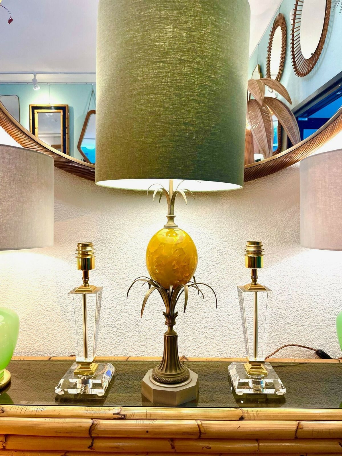 A Large 1960s Maison Charles Style Yellow Egg Lamp With New Bespoke Linen Shade photo vinterior