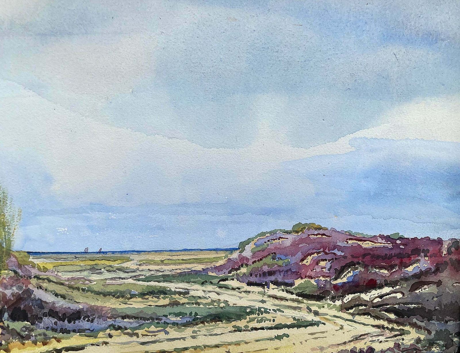 Superb Edwardian Scottish Colourist School Watercolour Coastal Landscape photo vinterior