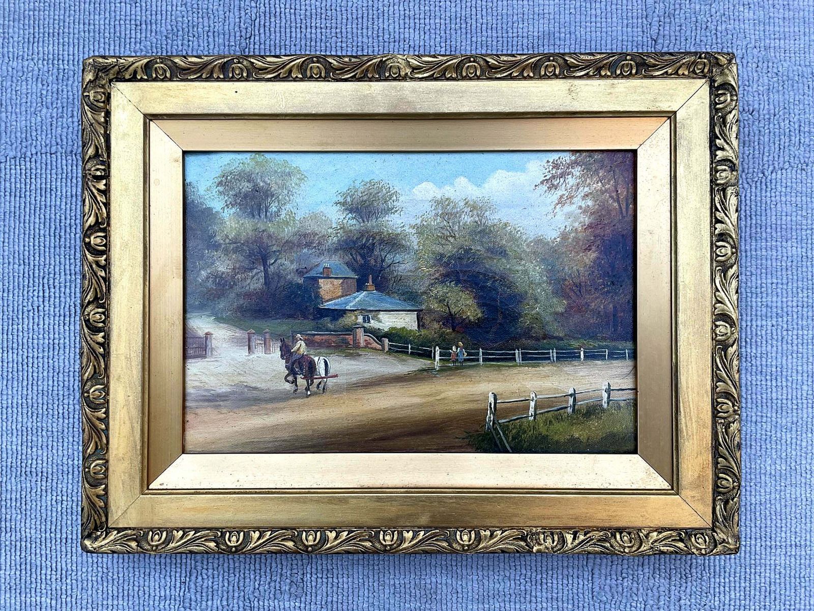 Delightful C19th Victorian English School Oil On Canvas   Figures On A Rural Lane