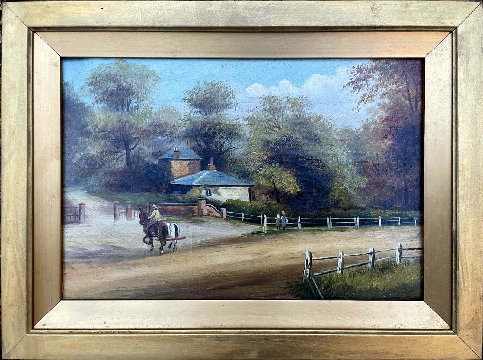 Delightful C19th Victorian English School Oil On Canvas   Figures On A Rural Lane photo furniture