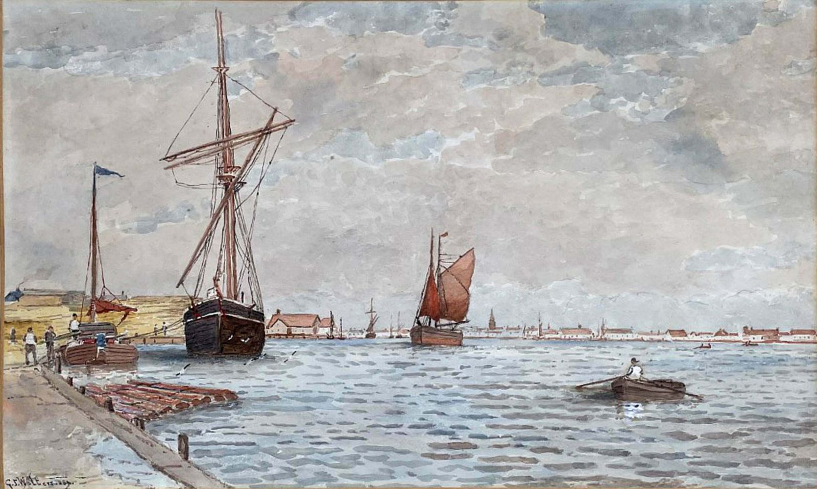 Superb C19th Victorian Watercolour   "Timber Ship Gorleston"   George Stanfield Walters (1838 1924) photo for sale
