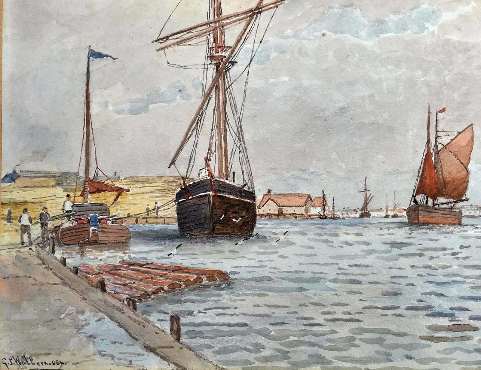 Superb C19th Victorian Watercolour   "Timber Ship Gorleston"   George Stanfield Walters (1838 1924) photo Art