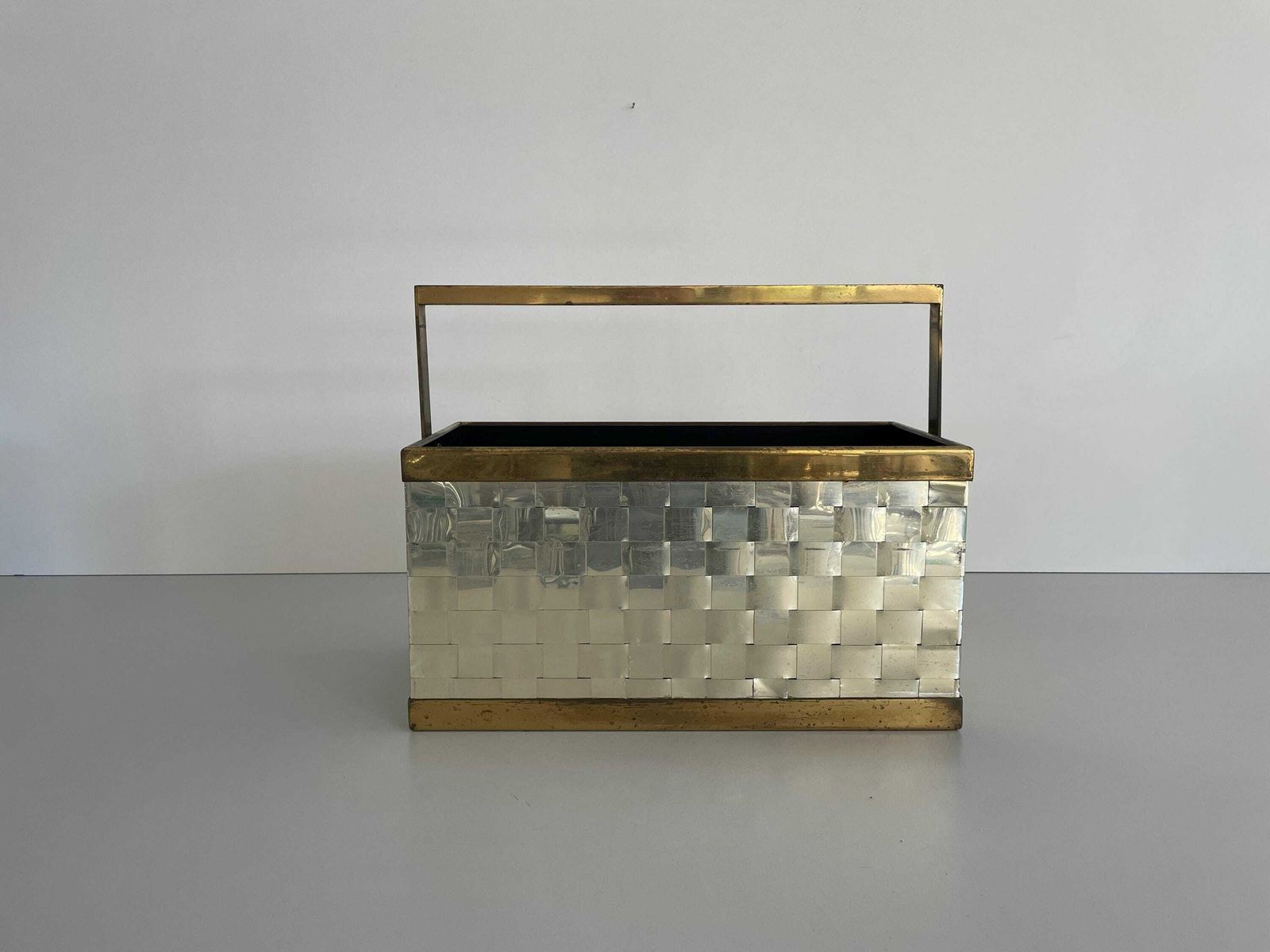 Mid Century Modern Italian Magazine Rack In Chrome And Brass, 1970s, Italy photo furniture