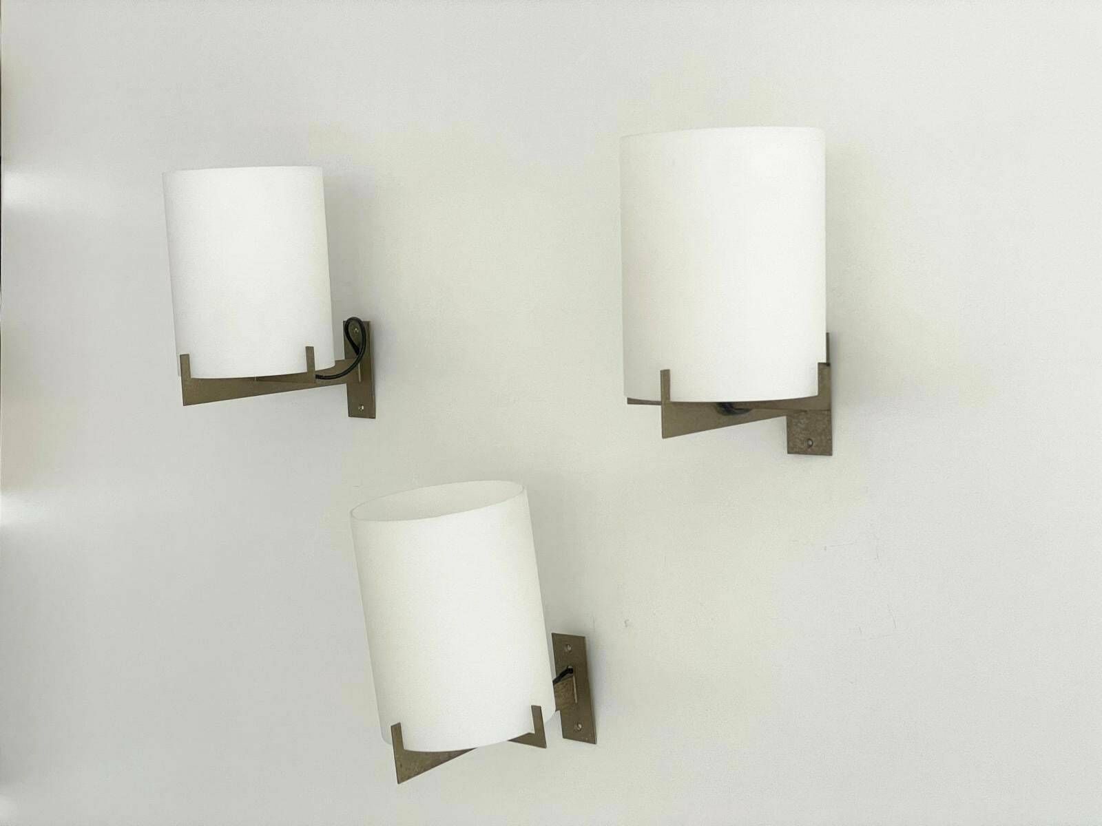 Italian Design Opal Glass Set Of 3 Sconces By Ignazio Gardella For Azucena, 1950s, Italy photo Lighting