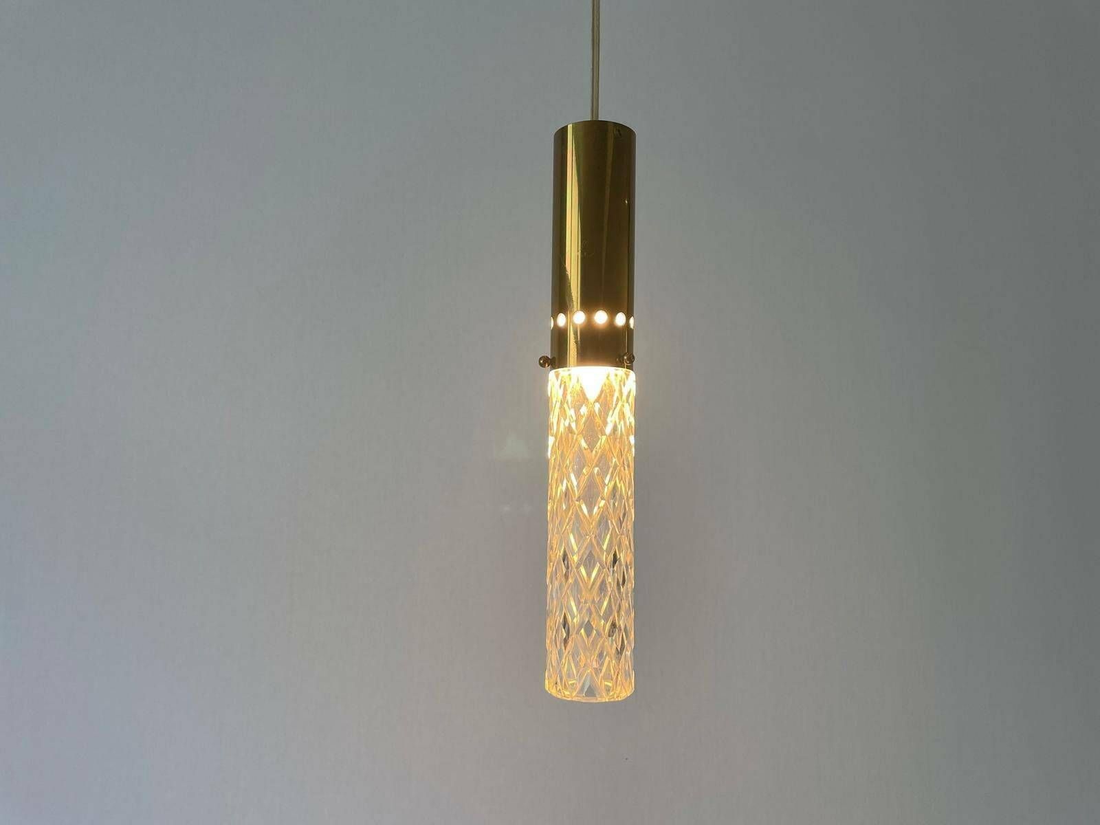 Cylindrical Crystal Glass And Brass Luxury Ceiling Lamp By Kaiser Leuchten, 1960s, Germany photo Lighting
