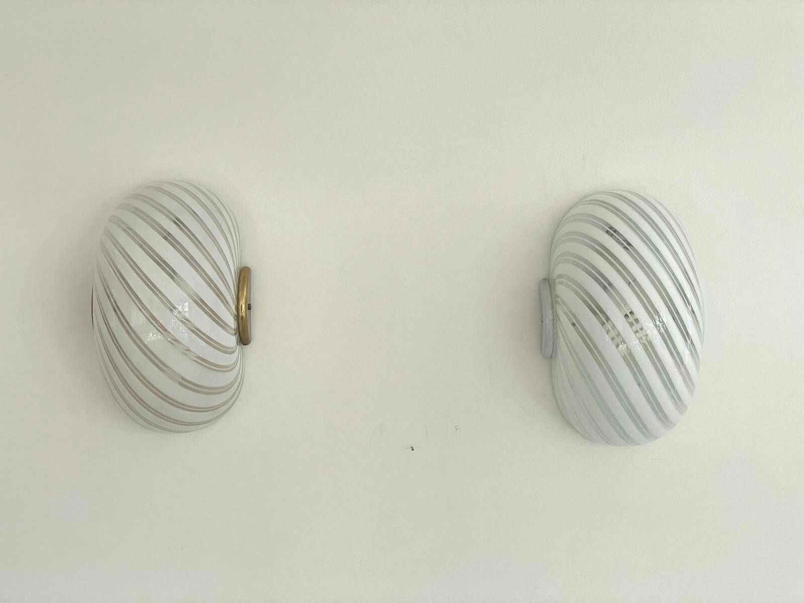 Swirl Pattern Murano Glass Pair Of Sconces By F.Fabbian, 1970s, Italy photo Lighting