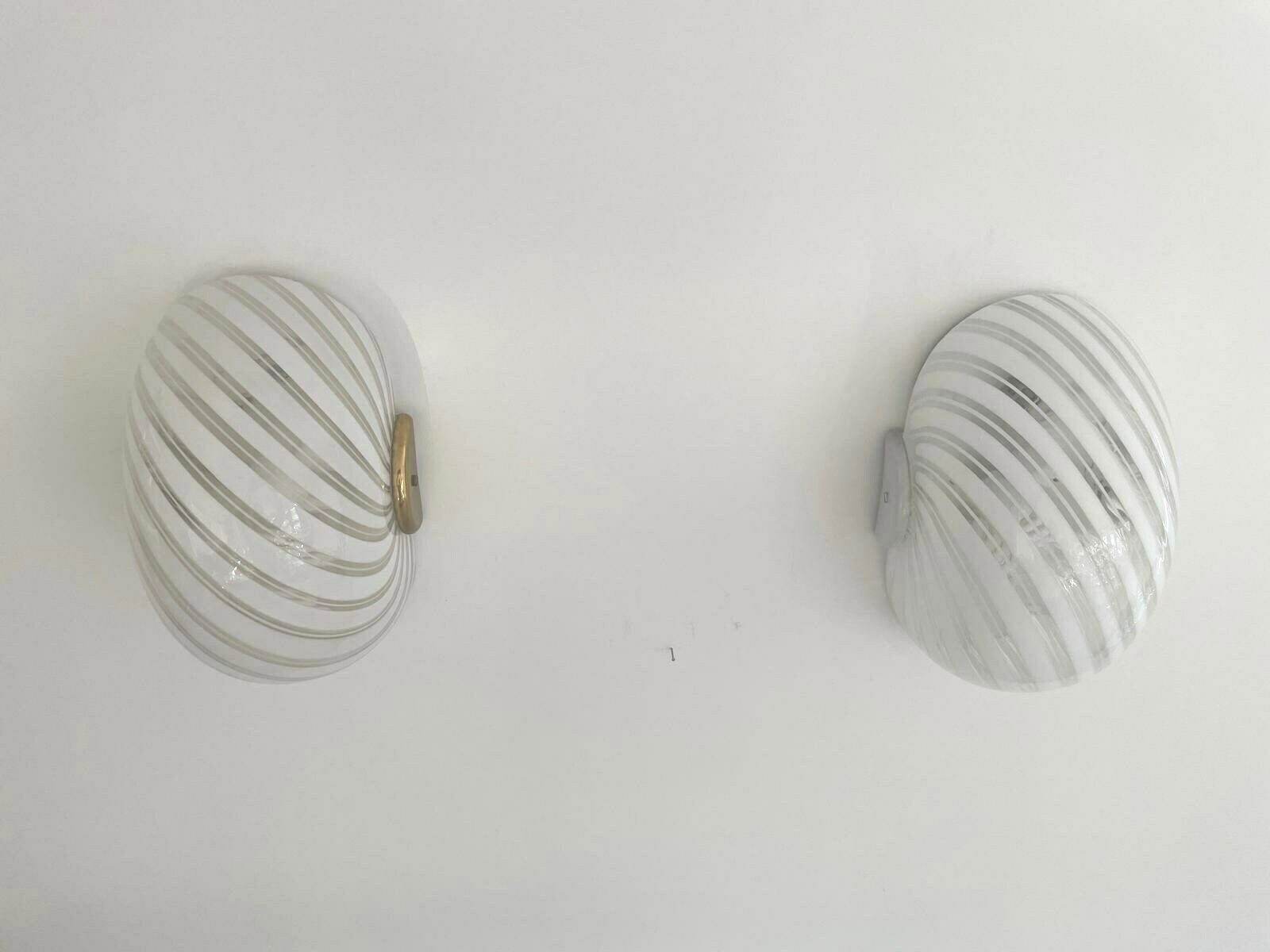 Swirl Pattern Murano Glass Pair Of Sconces By F.Fabbian, 1970s, Italy photo vinterior