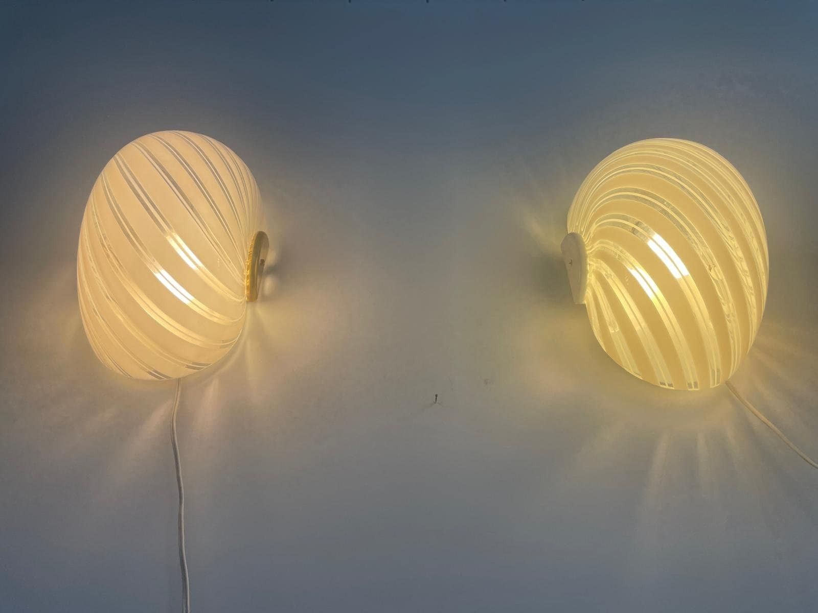photo furniture Swirl Pattern Murano Glass Pair Of Sconces By F.Fabbian, 1970s, Italy