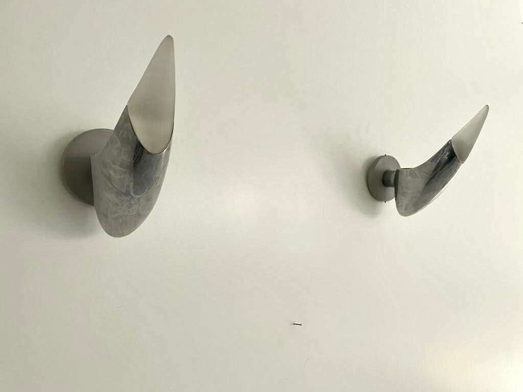 Excellent Gray Metal And Glass French Pair Of Sconces By Blux Adar Pie.