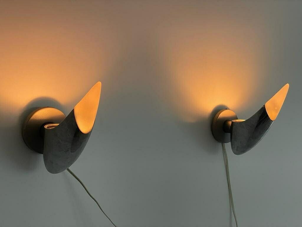 Excellent Gray Metal And Glass French Pair Of Sconces By Blux Adar Pie. photo 1306.0