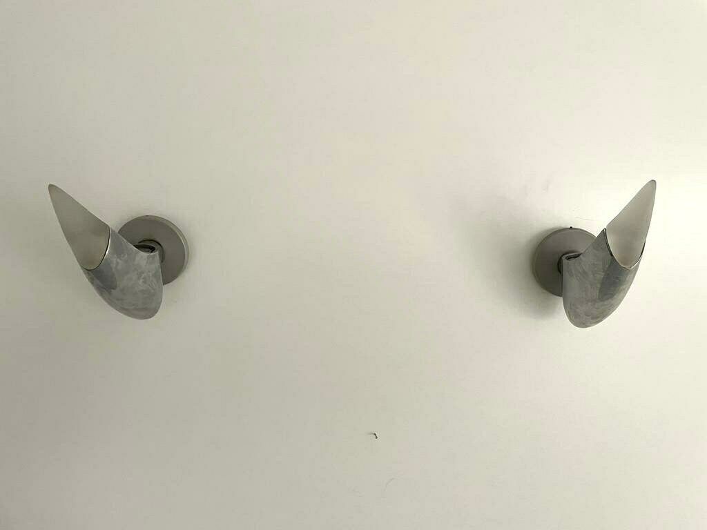 photo for sale Excellent Gray Metal And Glass French Pair Of Sconces By Blux Adar Pie.
