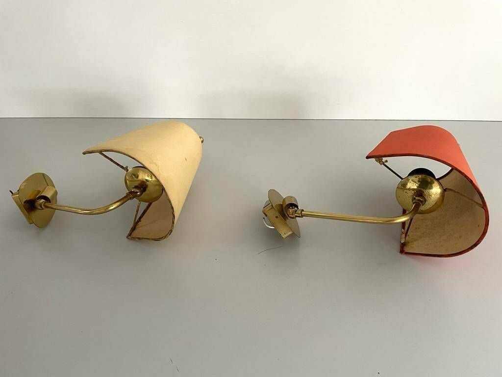 photo furniture Orange And Yellow Fabric Shade Pair Of Sconces, 1950s, Germany