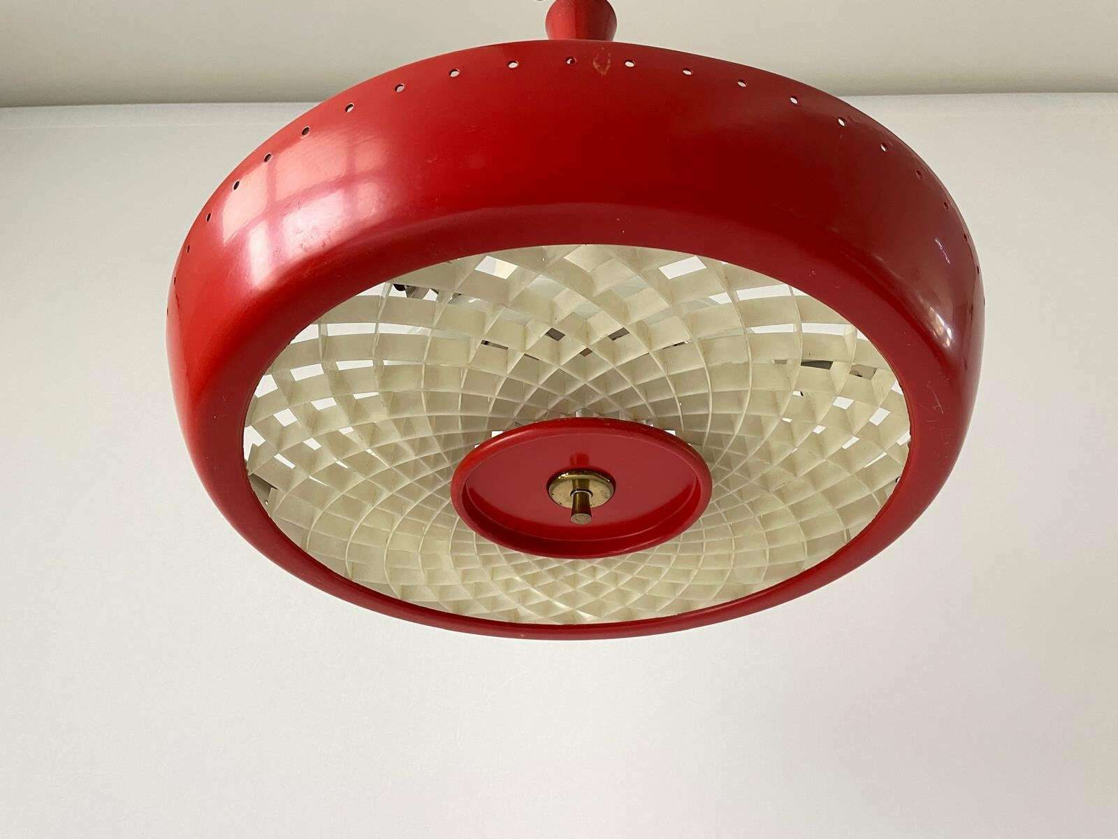 Art Deco Industrial Red Cinema Ceiling Lamp With Circle Fluorescent Tube, 1940s, Germany photo vintage