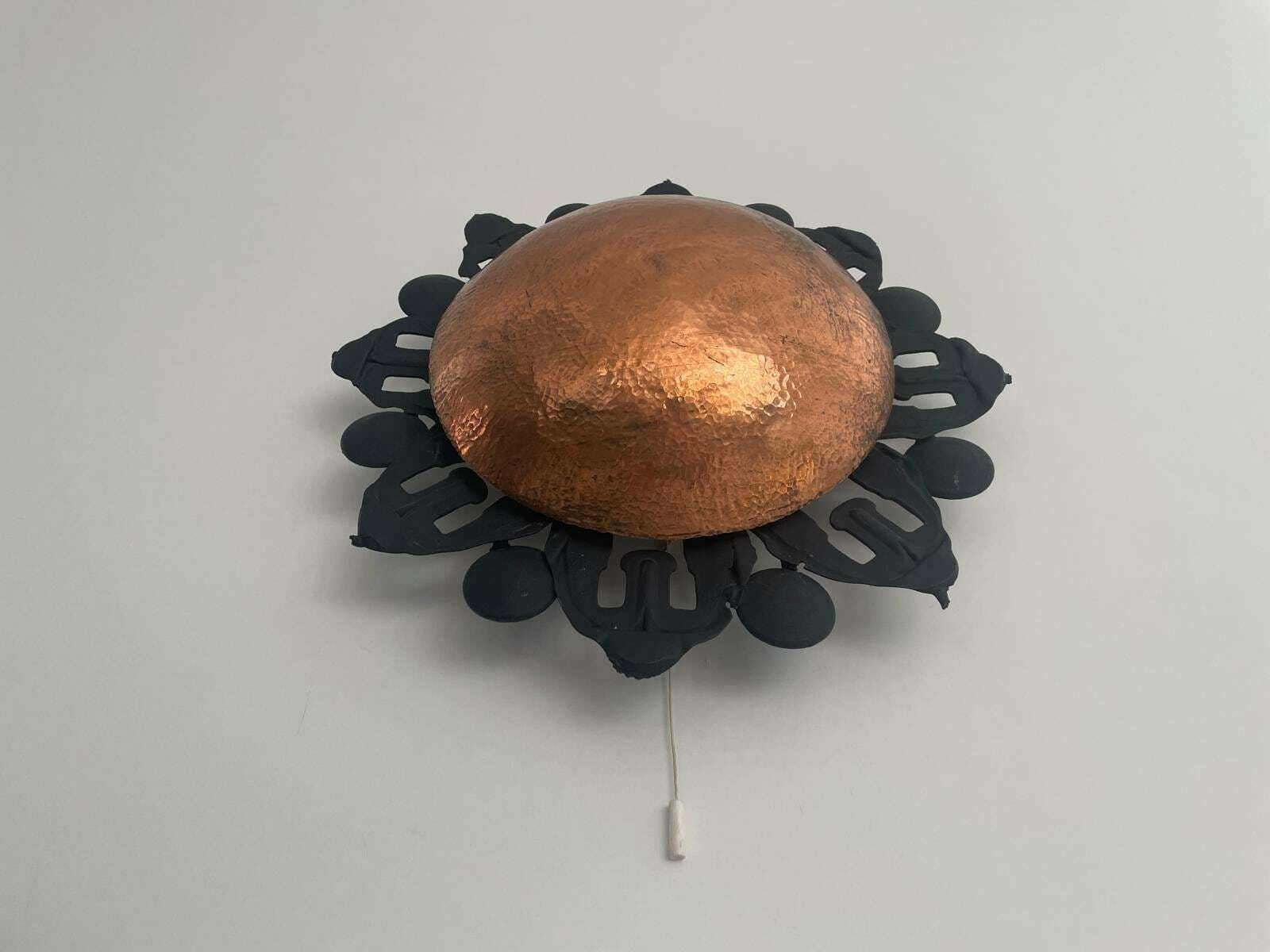 Unusual Black Metal Single Sconce With Round Copper Reflector, 60s, Germa photo 707.0